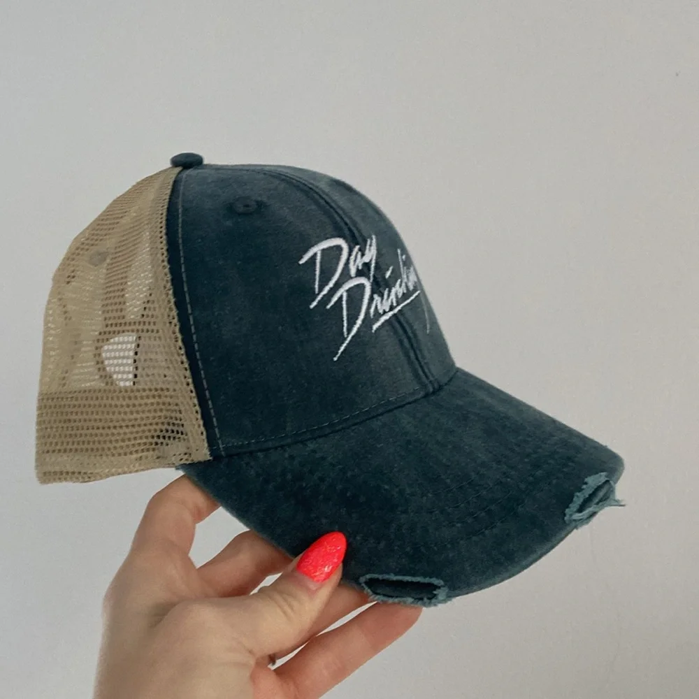NEW Trucker hat Day Drinking distressed baseball cap women’s baseball mesh OSFM